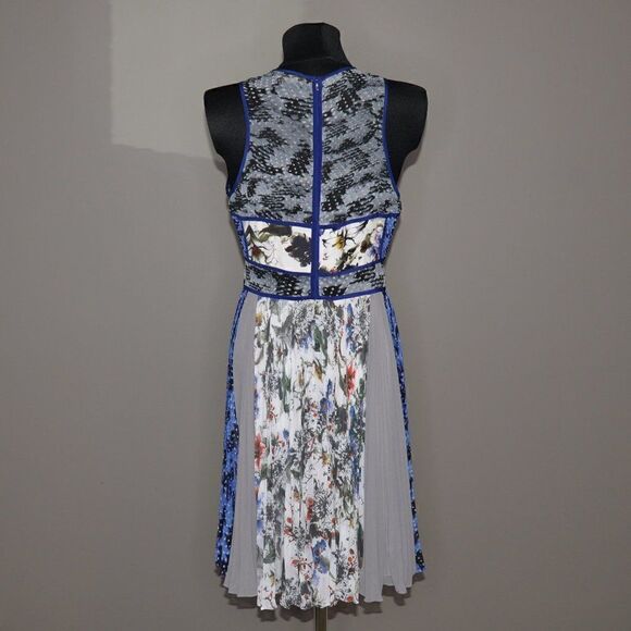 Rebecca Taylor Silk Cobalt Blue Colour Block Pleated Dress Sz S - Picture 3 of 9